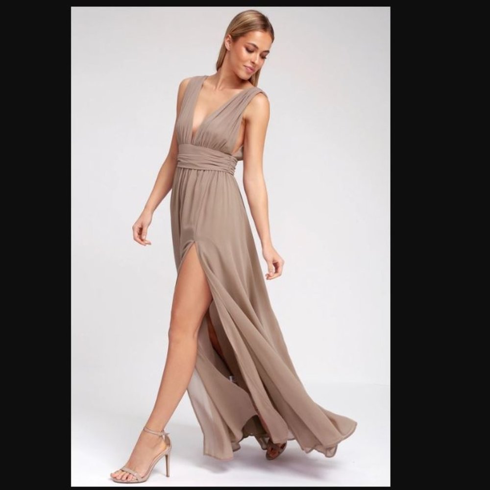Lulu's Heavenly Hues Taupe Maxi Dress